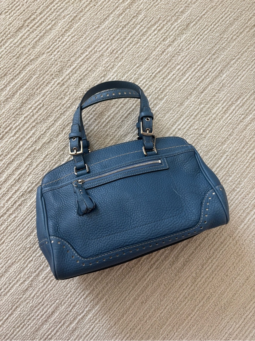 Vintage Coach Blue Pebbled Leather Shoulder Bag